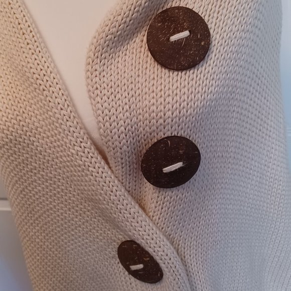 100% Cotton Handknit 3 Button Wrap by Pure - Ivory/Natural - Picture 4 of 6